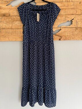 J. Crew Mercantile Blue Dragonfly Print Navy White Midi Dress, Large, NWT